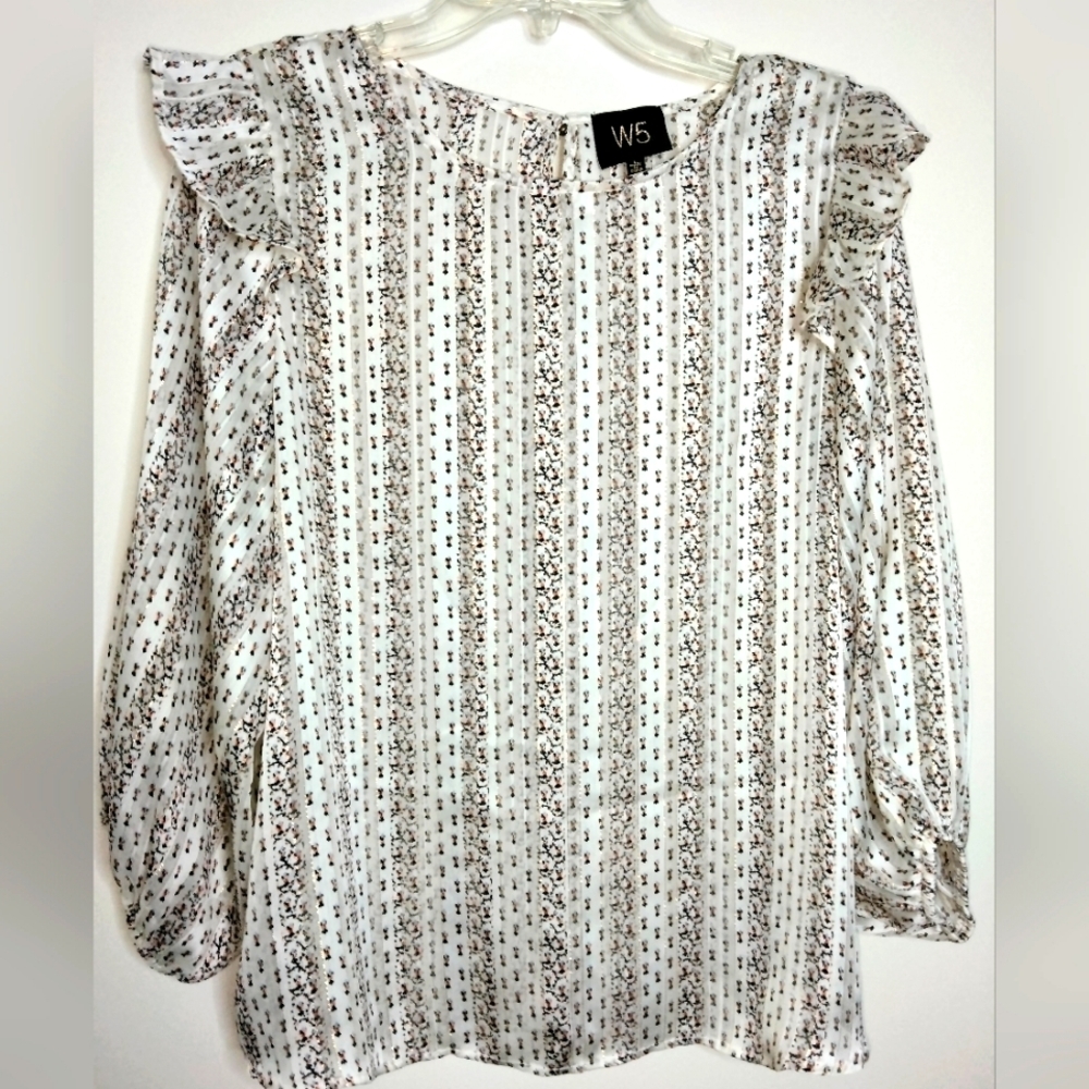 W5 Anthropologie (Size L) Ruffle Trim Boho Cottagecore Chic Blouse